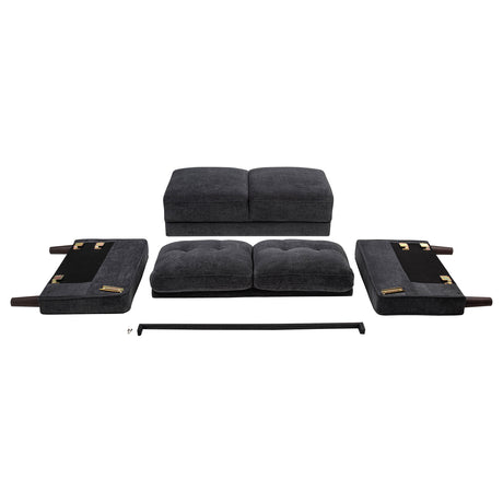 Bowen II Track Arm Sofa, Loveseat & Chair - Grid-Tufted Steel Grey Fabric Living Room Sets – view 15