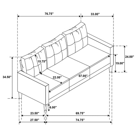 Bowen II Track Arm Sofa, Loveseat & Chair - Grid-Tufted Steel Grey Fabric Living Room Sets – view 17