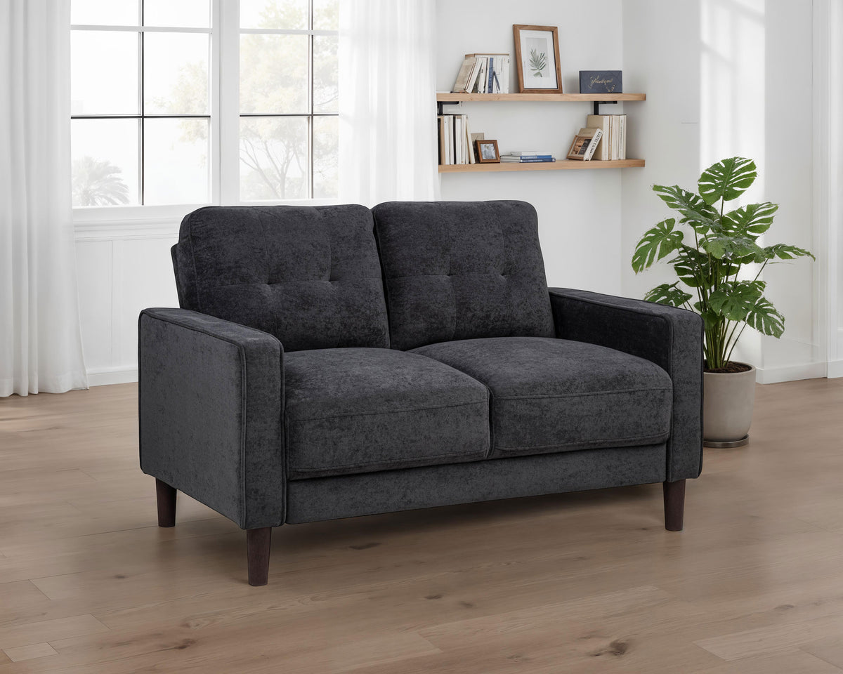 Bowen II Track Arm Sofa, Loveseat & Chair - Grid-Tufted Steel Grey Fabric Living Room Sets – view 2