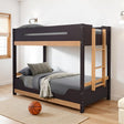 Nestor Twin over Twin Wooden Bunk Bed with Attached Ladder - Low Profile in Purple Mauve/Natural Finish