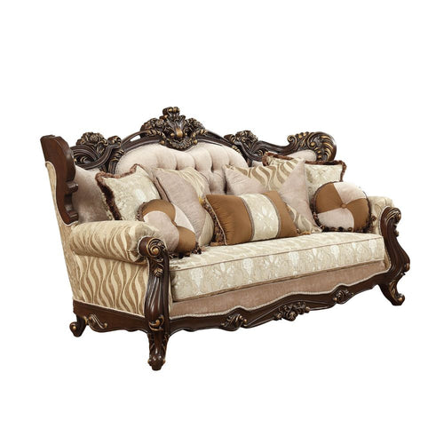 Shalisa Wingback Living Room Collection - Carved Floral Trim, Crystal-Like Tufting & Marble Tables in Walnut