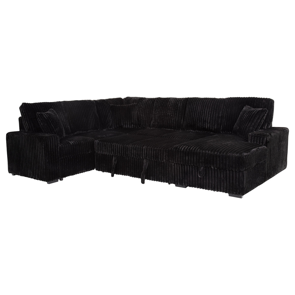 Devonshire Sleeper Sectional with Pop-Up Bed & Storage Chaise - Black Corduroy – view 7