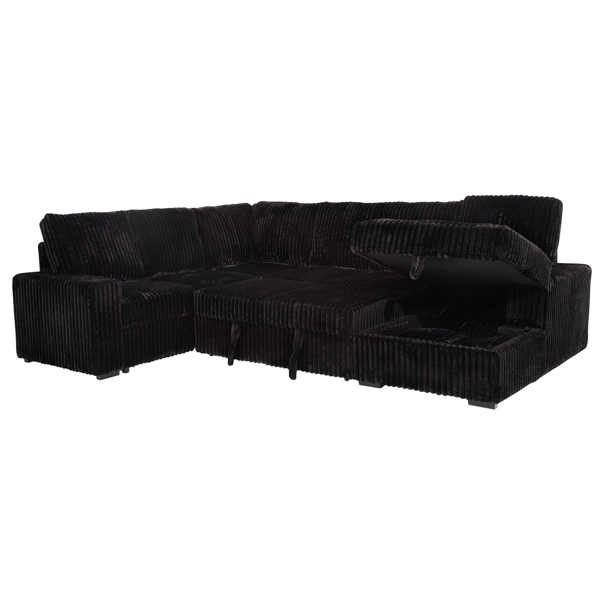 Devonshire Sleeper Sectional with Pop-Up Bed & Storage Chaise - Black Corduroy – view 8