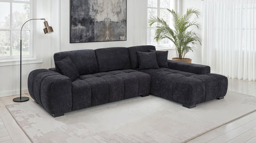 Octavia Channel-Tufted Sectional, Accent Chair & Ottoman - Sculptural Black Fabric