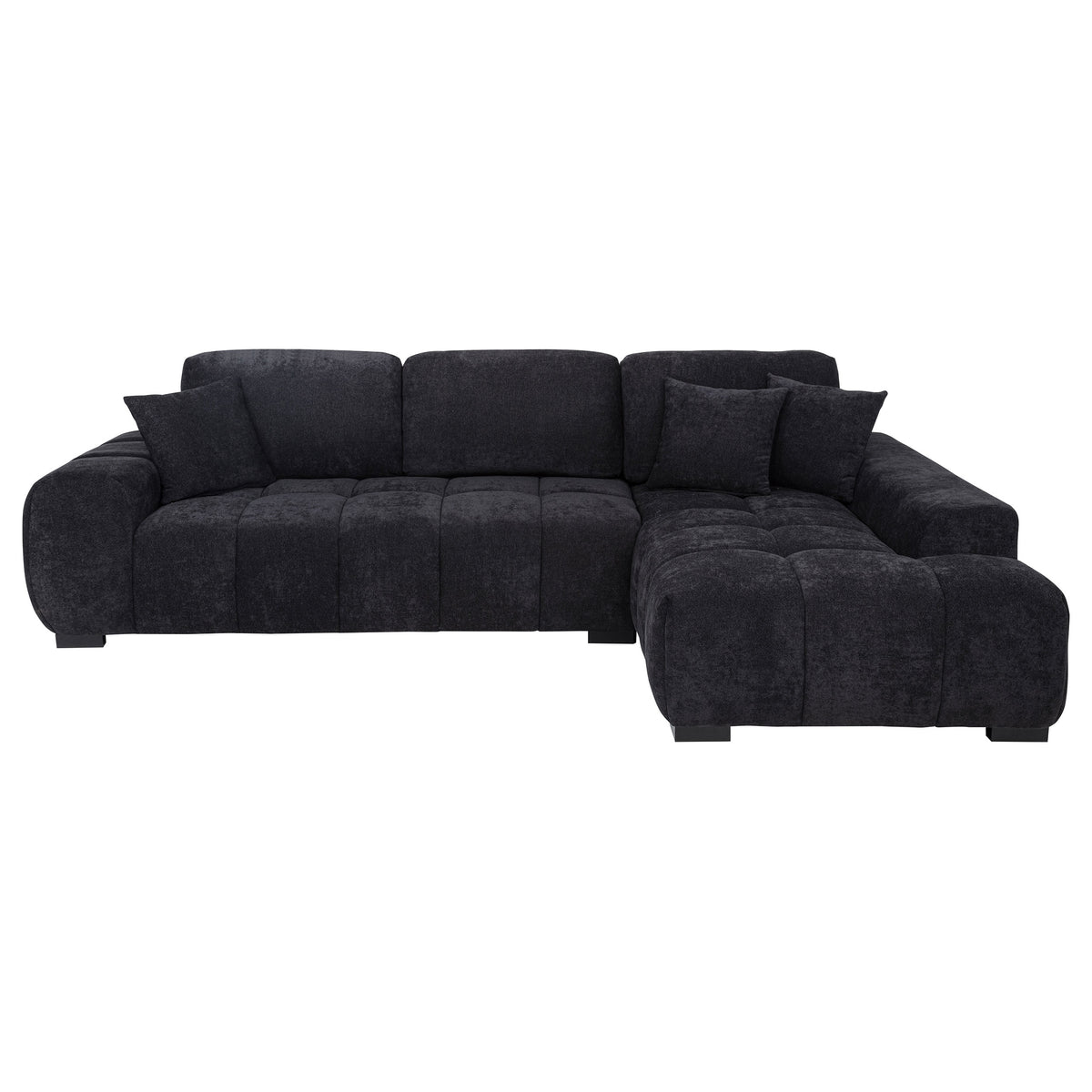 Octavia Channel-Tufted Sectional, Accent Chair & Ottoman - Sculptural Black Fabric – view 7