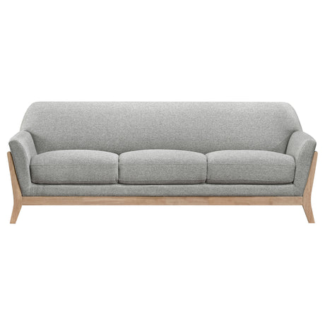 Vaughn Flared Arm Sofa, Loveseat & Accent Chair - Mid-Century Grey Fabric with Blonde Wood Frame – view 7