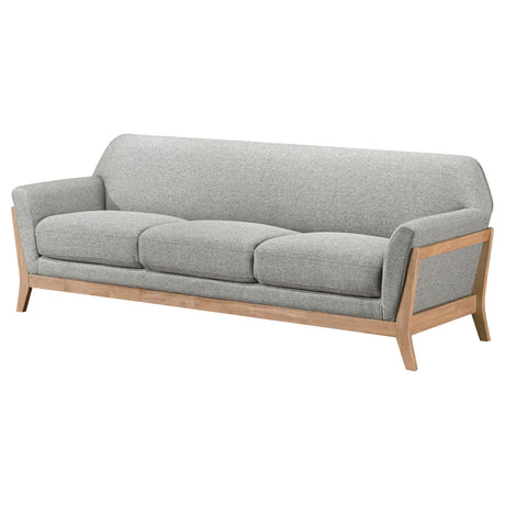 Vaughn Flared Arm Sofa, Loveseat & Accent Chair - Mid-Century Grey Fabric with Blonde Wood Frame – view 8