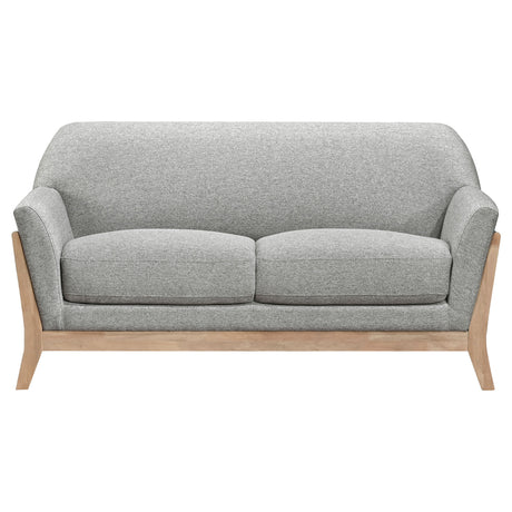 Vaughn Flared Arm Sofa, Loveseat & Accent Chair - Mid-Century Grey Fabric with Blonde Wood Frame – view 17