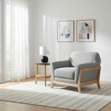 Vaughn Flared Arm Sofa, Loveseat & Accent Chair - Mid-Century Grey Fabric with Blonde Wood Frame - lifestyle