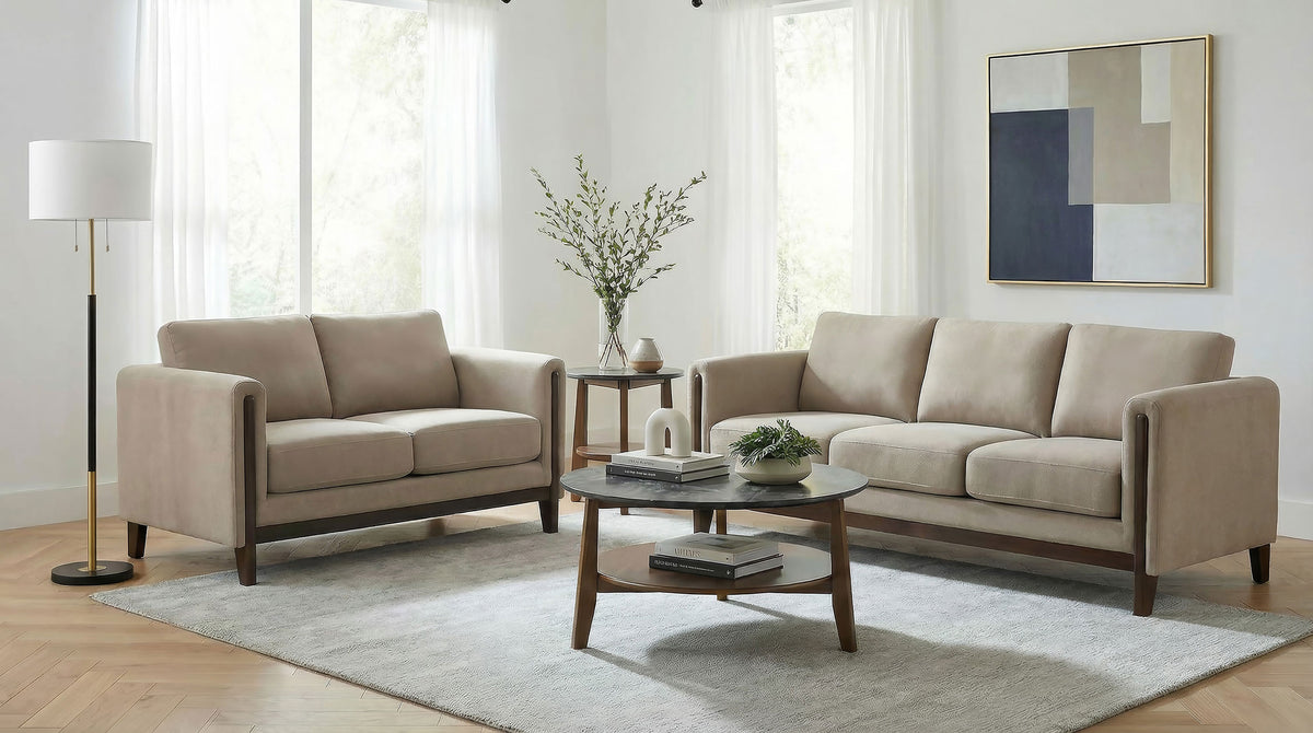 Islington Panel Arm Sofa, Loveseat & Accent Chair - 2pcs- Sofa + Loveseat