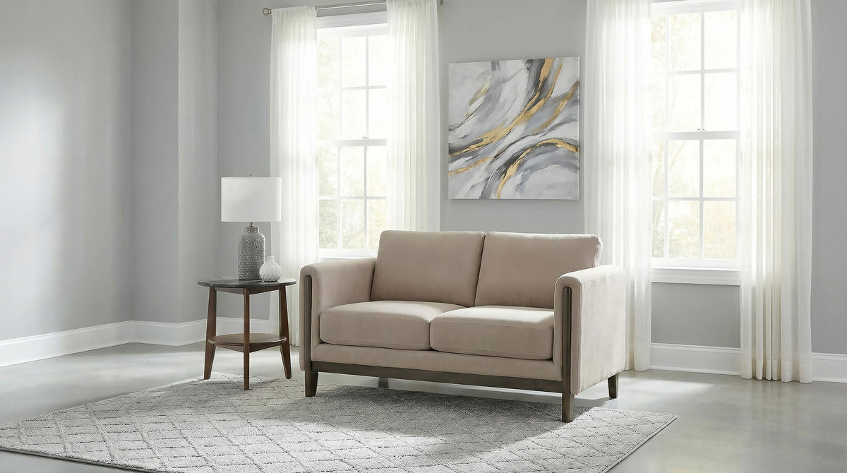 Islington Panel Arm Sofa, Loveseat & Accent Chair - Taupe Fabric on Coffee Wood Frame, Living Room Sets – view 2