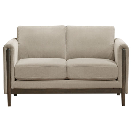 Islington Panel Arm Sofa, Loveseat & Accent Chair - Taupe Fabric on Coffee Wood Frame, Living Room Sets – view 16