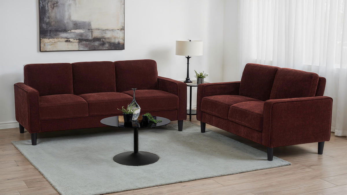 Ruth Track Arm Sofa, Loveseat & Chair - Rust Fabric Living Room Sets with Angled Legs – view 15