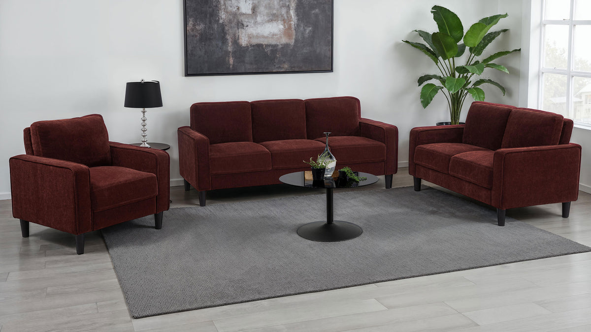 Ruth Track Arm Sofa, Loveseat & Chair - Rust Fabric Living Room Sets with Angled Legs – view 16