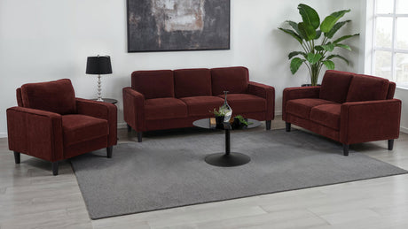 Ruth Track Arm Sofa, Loveseat & Chair - Rust Fabric Living Room Sets with Angled Legs – view 16