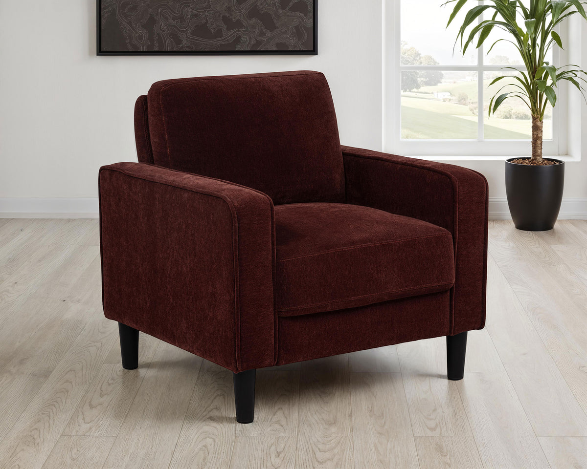 Ruth Track Arm Sofa, Loveseat & Chair - Rust Fabric Living Room Sets with Angled Legs - lifestyle