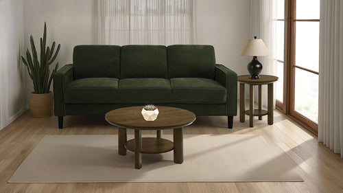 Ruth Track Arm Sofa, Loveseat & Accent Chair - Compact Matcha Green Fabric with Angled Black Legs