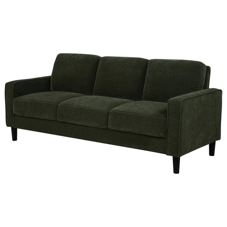 Ruth Track Arm Sofa, Loveseat & Accent Chair - Compact Matcha Green Fabric with Angled Black Legs – view 11