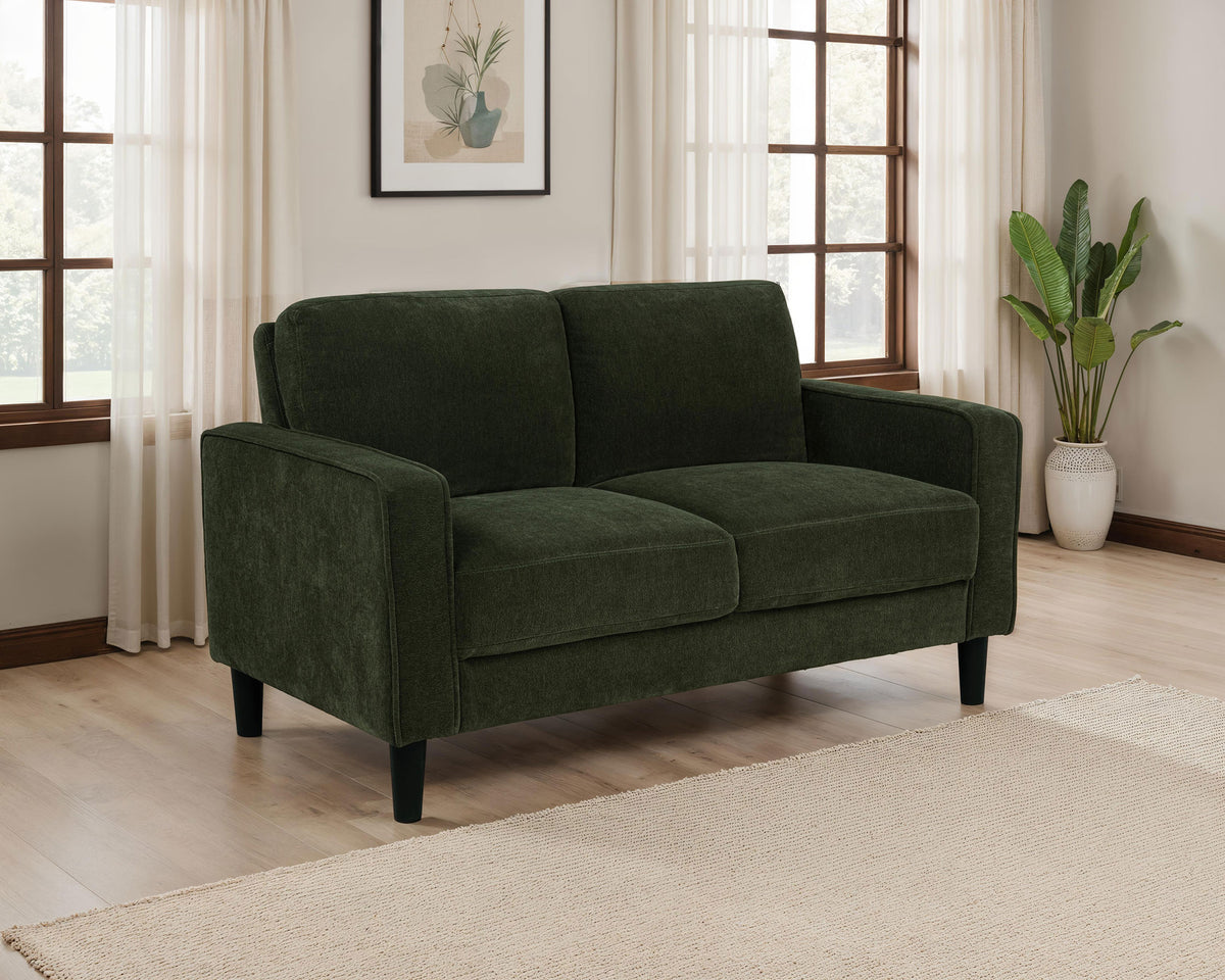 Ruth Track Arm Sofa, Loveseat & Accent Chair - Compact Matcha Green Fabric with Angled Black Legs – view 2