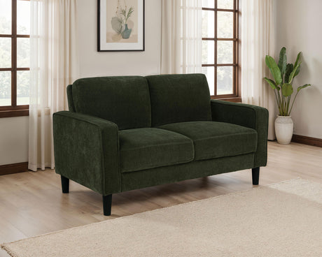 Ruth Track Arm Sofa, Loveseat & Accent Chair - Compact Matcha Green Fabric with Angled Black Legs – view 2