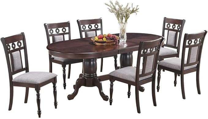 Lakewood 7 Piece Traditional Cherry Dining Set with Pedestal Table and 6 Padded Chairs