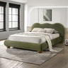 Finamore Upholstered Platform Bed with Camel-Back Headboard - Eastern King Size in Olive Green Velvet