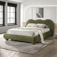 Finamore Upholstered Platform Bed with Camel-Back Headboard - Queen Size in Olive Green Velvet