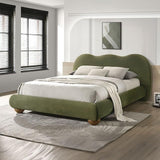Finamore Upholstered Platform Bed with Camel-Back Headboard - Queen Size in Olive Green Velvet