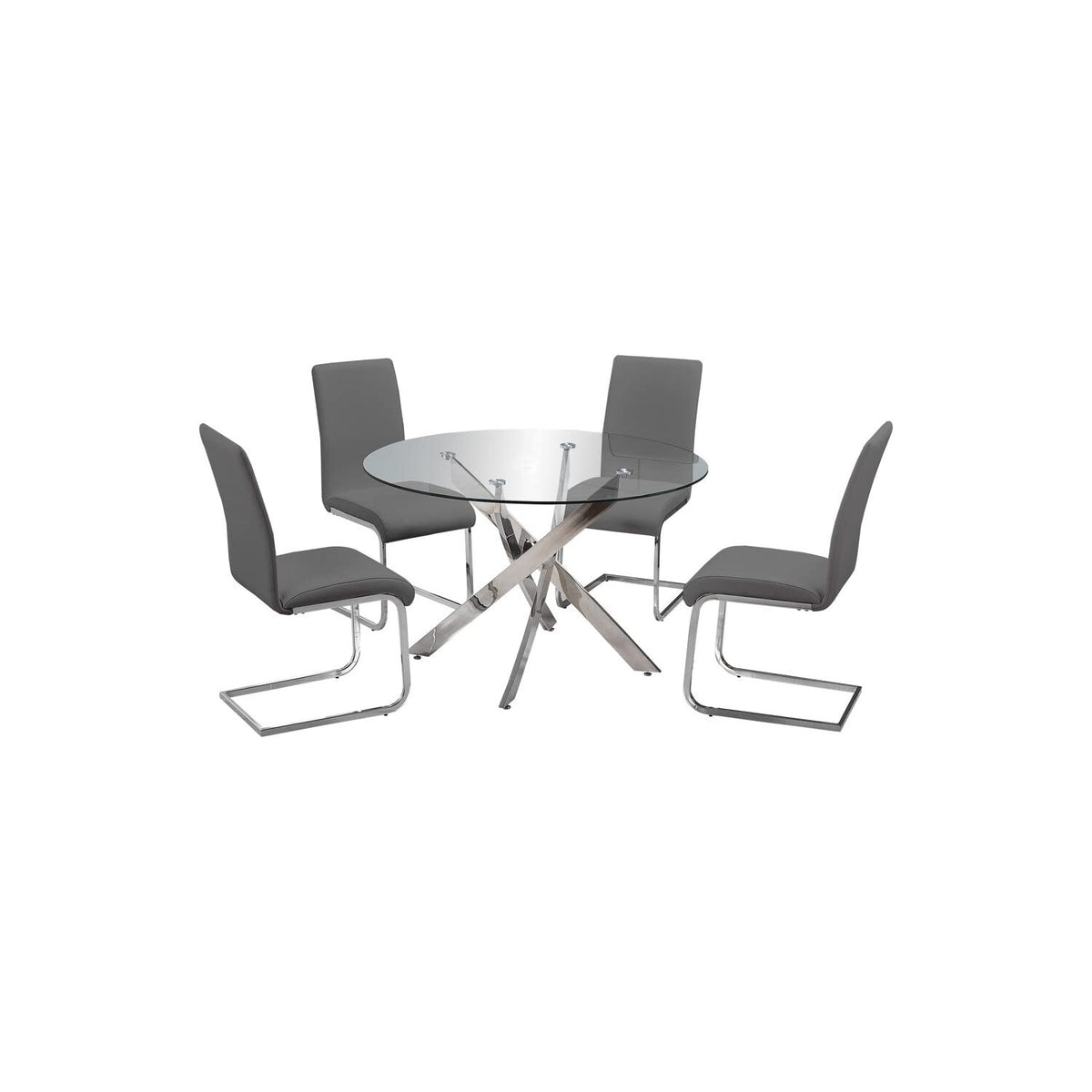 Mirage 5 Pcs Glass Top Modern Dining Set in Grey
