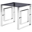 Mallory Smoked Glass End Table with Stainless Steel Sled Base