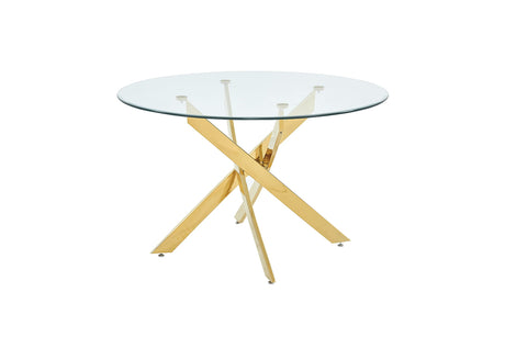 5 Pcs Gold Finish Dining Set in White - front view