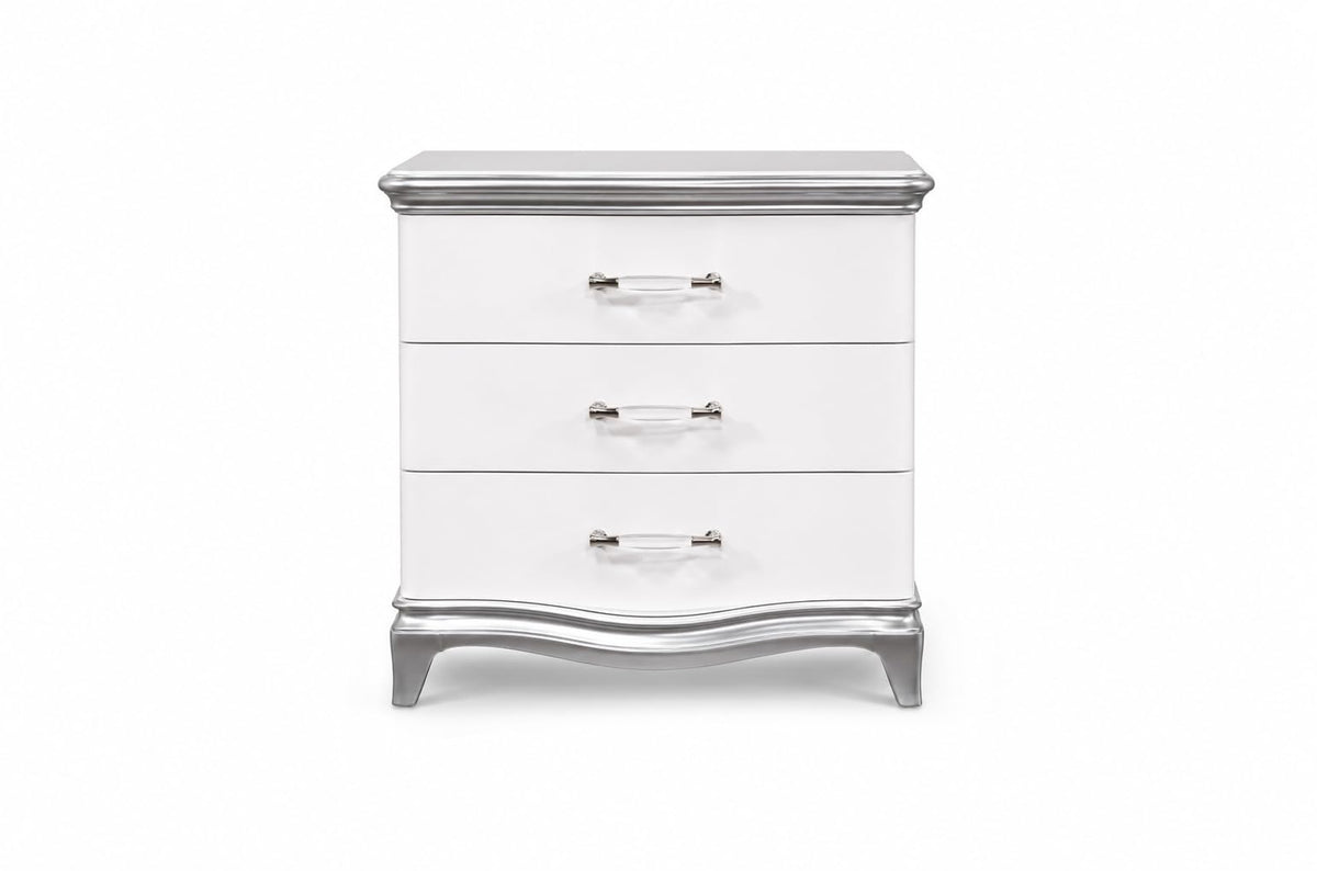 Nina White & Silver Wood Nightstand — product view 2