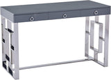 Grey Modern Computer Office Desk with Lacquered Grey Top, Silver Base & 3 Storage Drawers