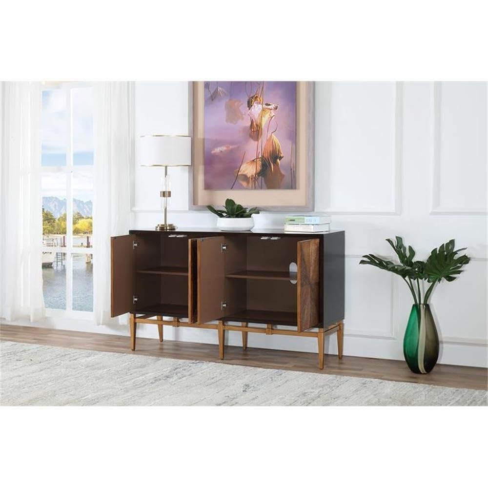 Modern Wood Kitchen Cabinet/Sideboard in Antique Brown/Gold - detail view