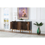 Modern Wood Kitchen Cabinet/Sideboard in Antique Brown/Gold - detail view