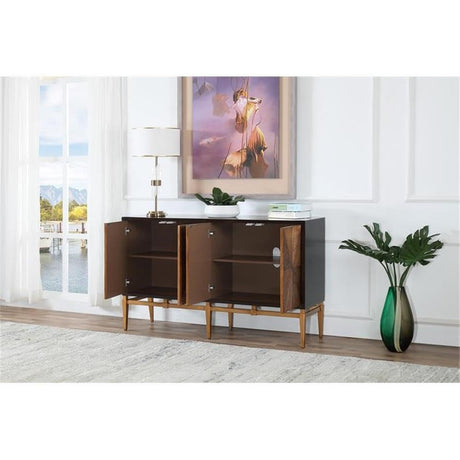Modern Wood Kitchen Cabinet/Sideboard in Antique Brown/Gold - detail view