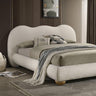 Finamore Upholstered Platform Bed with Camel-Back Headboard - Eastern King Size in White/Natural Oak Boucle