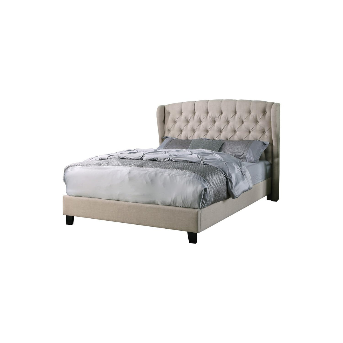 Yvette Tufted Wingback Platform Bed in Beige