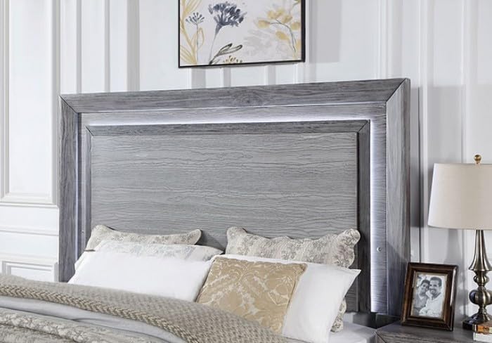 Raiden Queen Bedroom Set with Integrated LED Lighting and USB Charging - Transitional & Brushed Gray Finish