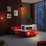 Firestall Twin Fire Truck Bed - Novelty Kids Race Car Bed in High Gloss Red