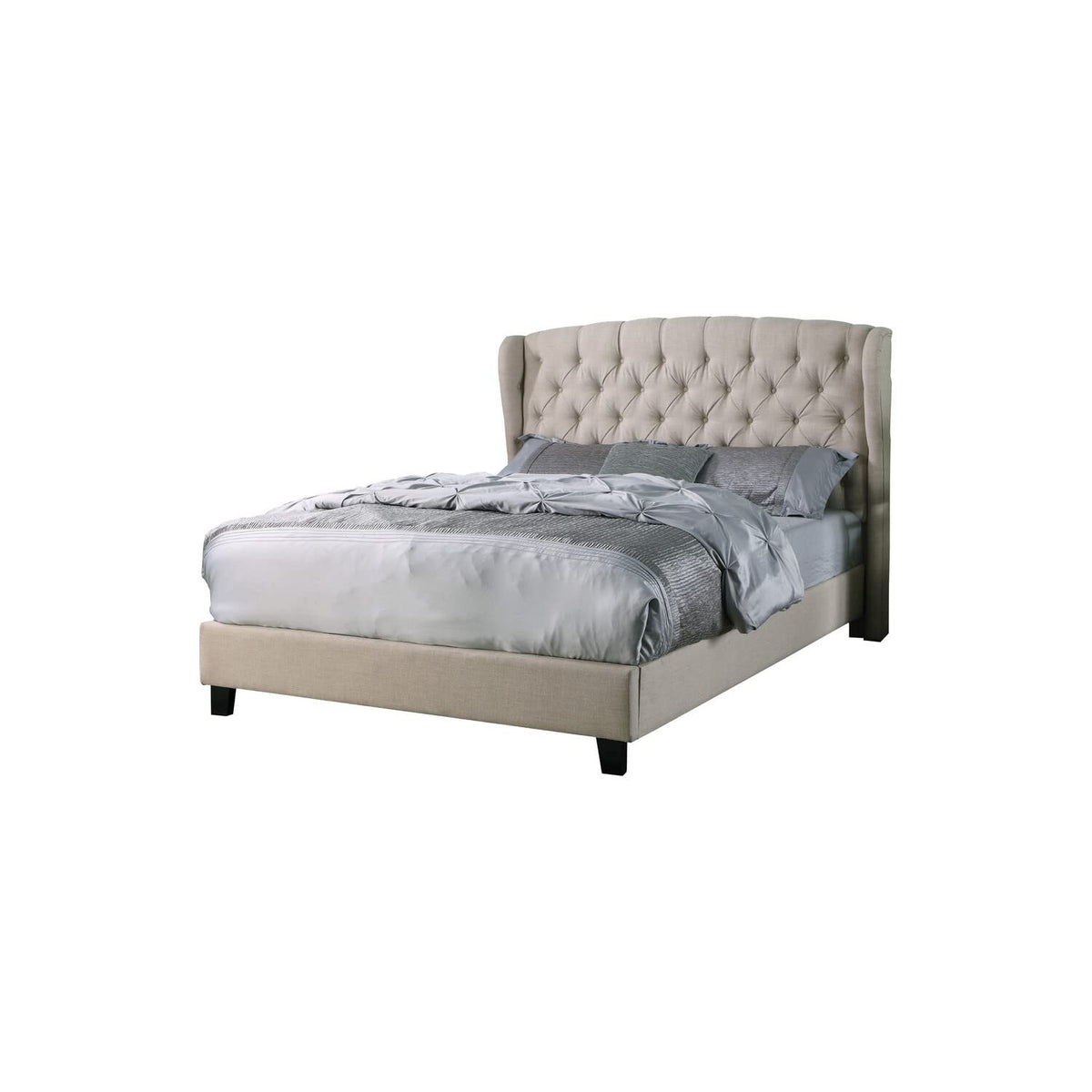 Yvette Upholstered Tufted with Wingback Platform Bed King Beige