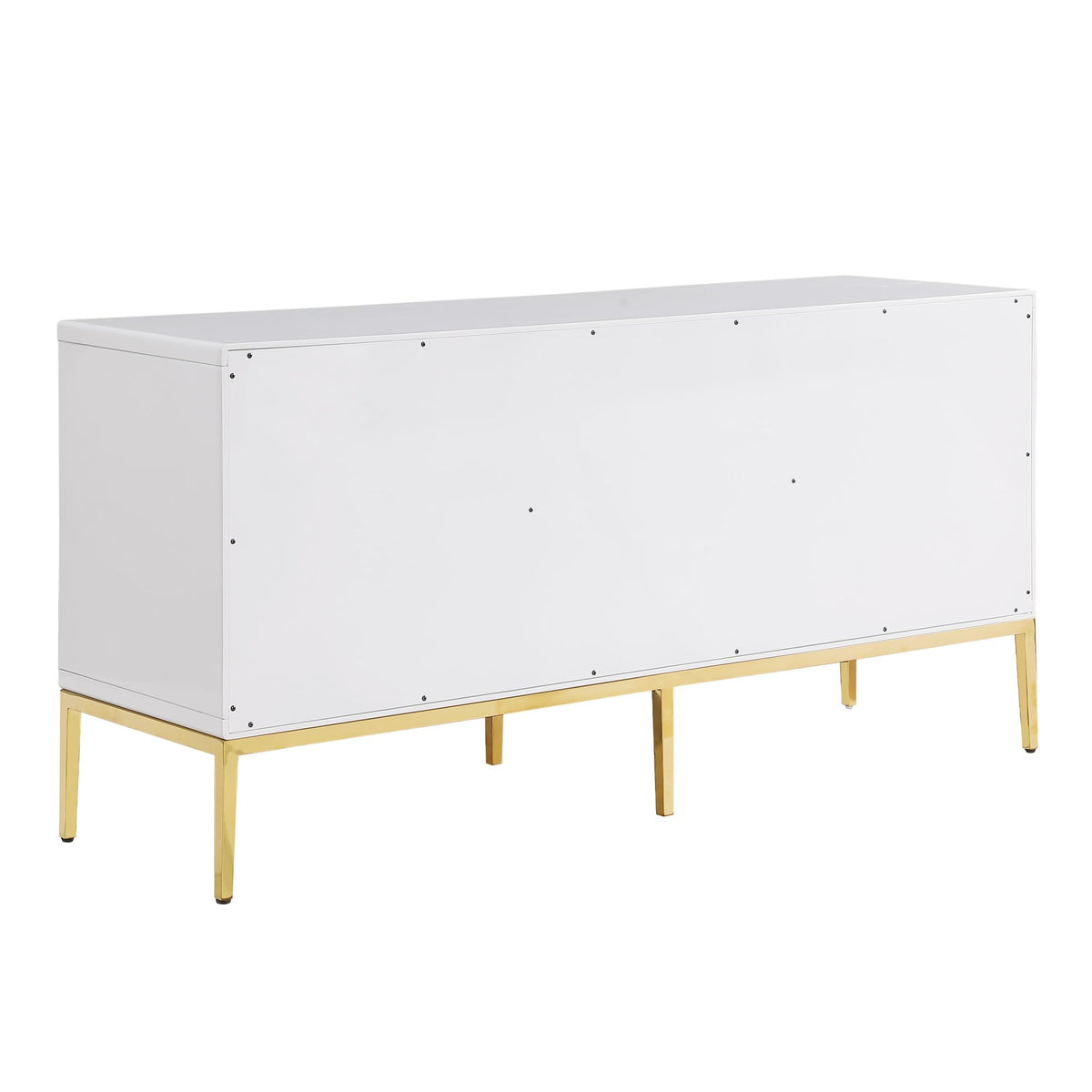 Teodoro Contemporary Lacquer Sideboard with Storage, Polished Gold Legs in White - angle view