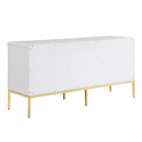 Teodoro Contemporary Lacquer Sideboard with Storage, Polished Gold Legs in White - angle view