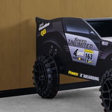 Speed Jump Twin Off-Road Car Bed with LED Headlights - Novelty Kids Bed in High Gloss Black