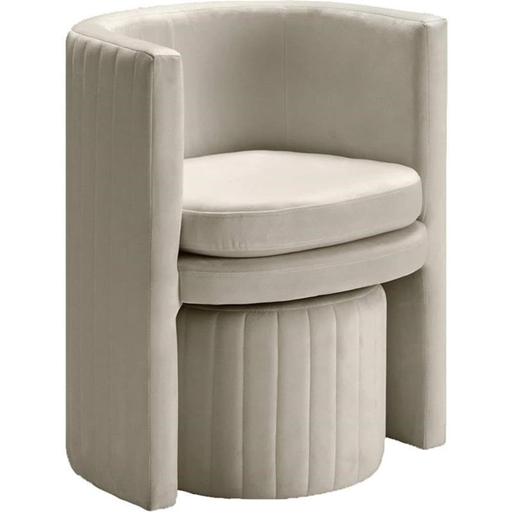 Seager Cream Velvet Round Arm Chair with Ottoman