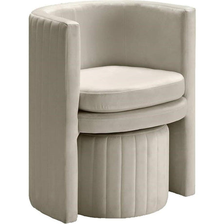 Seager Cream Velvet Round Arm Chair with Ottoman