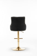 Brightcast 2-Piece Velvet Tufted Gold Bar Stools in Black - angle view
