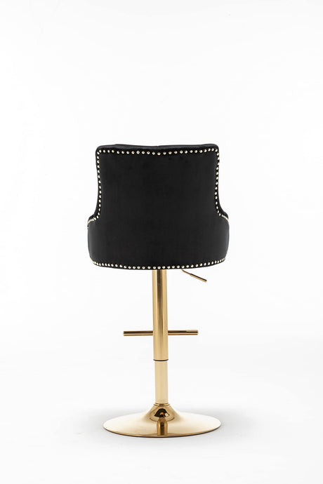 Brightcast 2-Piece Velvet Tufted Gold Bar Stools in Black - angle view