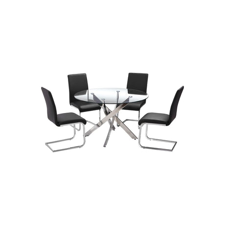 Mirage 5 Pcs Glass Top Modern Dining Set in Black