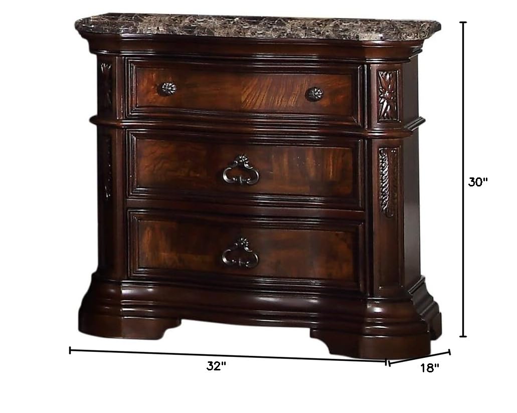 Bathory 3 -Drawer Walnut Solid Wood Nightstand 30 in. H x 32 in. W x 18 in. D B1003WN - side view